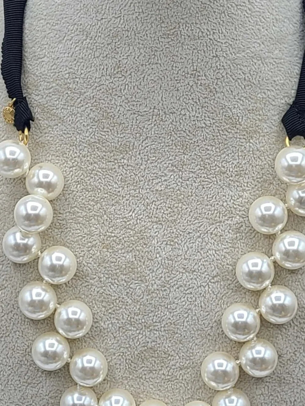 J Crew Faux Pearl Necklace with Black Ribbon Tie